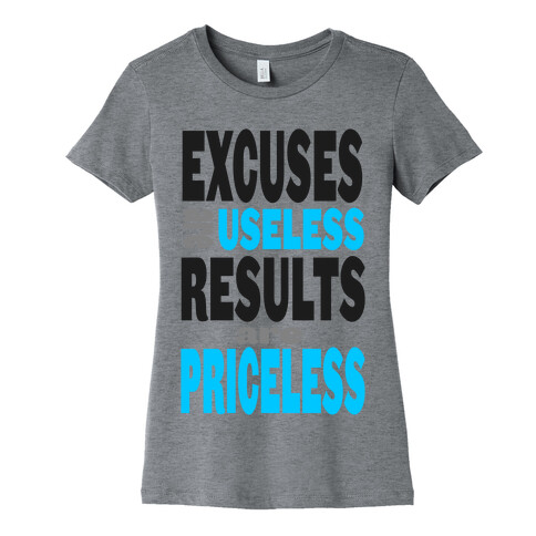Excuses are Useless. Results are Priceless! Womens T-Shirt