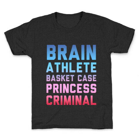 Brain, Athlete, Basket Case, Princess, Criminal (Breakfast Club) Kids T-Shirt
