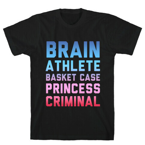 Brain, Athlete, Basket Case, Princess, Criminal (Breakfast Club) T-Shirt