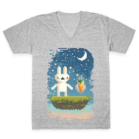 Pixel Bunny and Pixel Carrot V-Neck Tee Shirt
