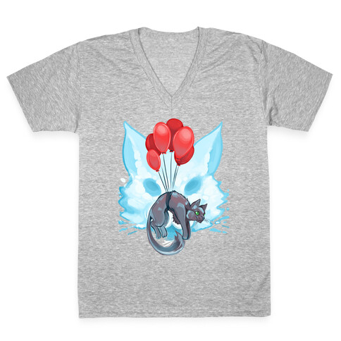 Red Balloon Cat Explorer V-Neck Tee Shirt