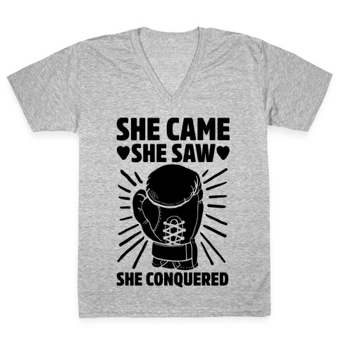 She Came She Saw She Conquered V-Neck Tee Shirt