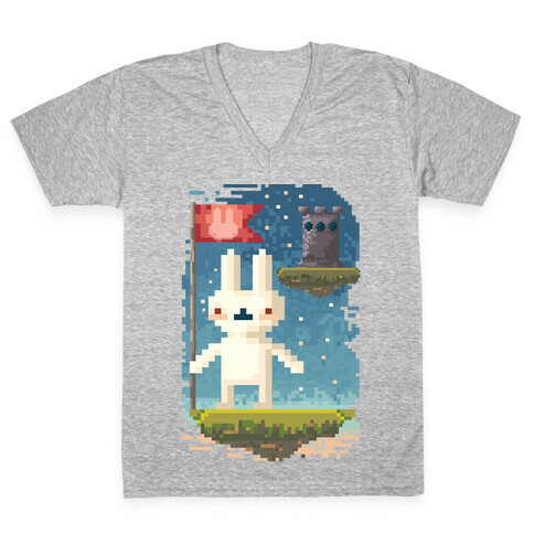 Pixel Bunny Plants Flag V-Neck Tee Shirt