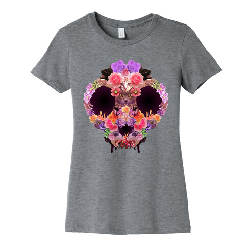 Floral Cat Skull Collage Womens T-Shirt