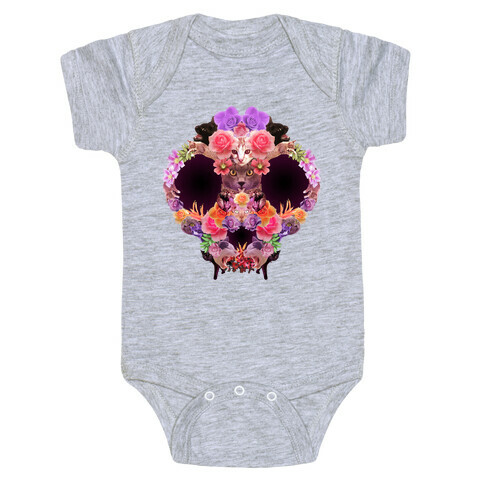 Floral Cat Skull Collage Baby One-Piece