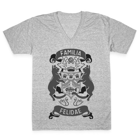 Cat Family Crest: Familia Felidae V-Neck Tee Shirt