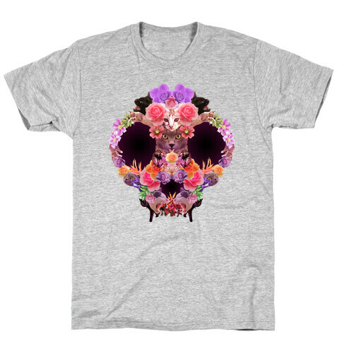 Floral Cat Skull Collage T-Shirt