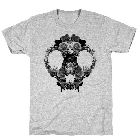 Floral Cat Skull Collage T-Shirt