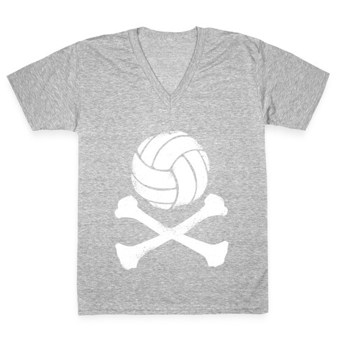 Volleyball and Crossbones (White Vintage) V-Neck Tee Shirt