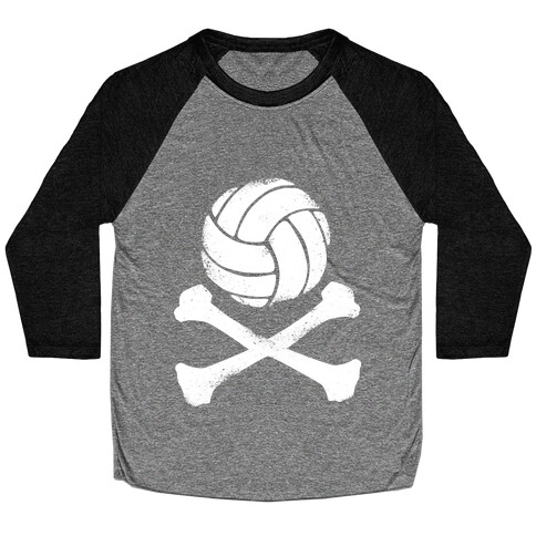 Volleyball and Crossbones (White Vintage) Baseball Tee