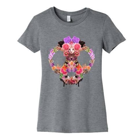 Floral Cat Skull Collage Womens T-Shirt