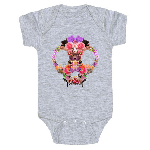 Floral Cat Skull Collage Baby One-Piece