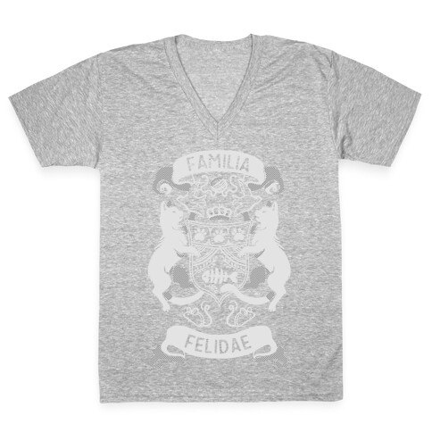 Cat Family Crest: Familia Felidae V-Neck Tee Shirt