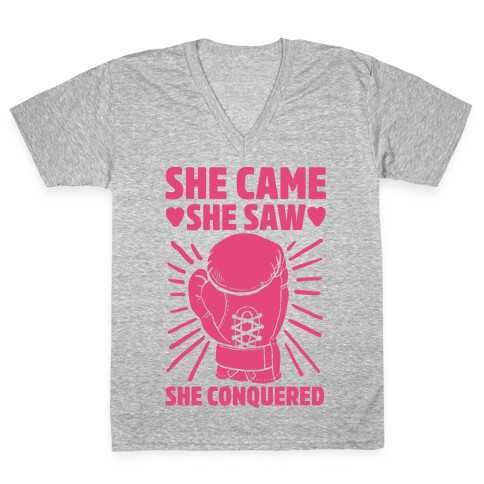 She Came She Saw She Conquered V-Neck Tee Shirt