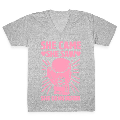 She Came She Saw She Conquered V-Neck Tee Shirt