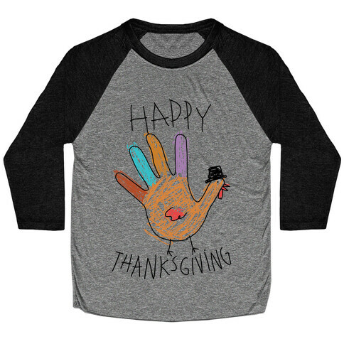 Happy Thanksgiving Hand Turkey Baseball Tee