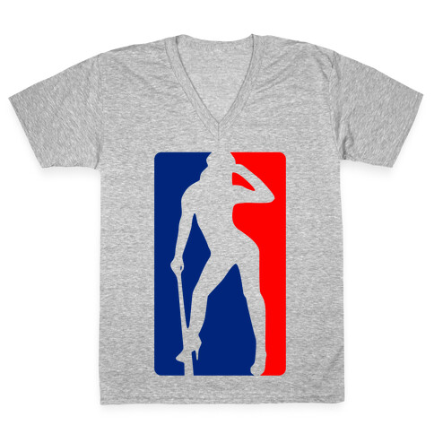 Cleat Chaser (Sexy NBA Logo Parody) V-Neck Tee Shirt