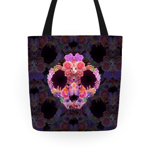 Floral Cat Skull Collage Tote