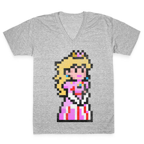 Princess Peach 8-Bit Parody V-Neck Tee Shirt