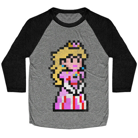 Princess Peach 8-Bit Parody Baseball Tee
