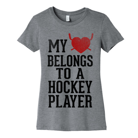 My Heart Belongs To a Hockey Player (Baseball Tee) Womens T-Shirt