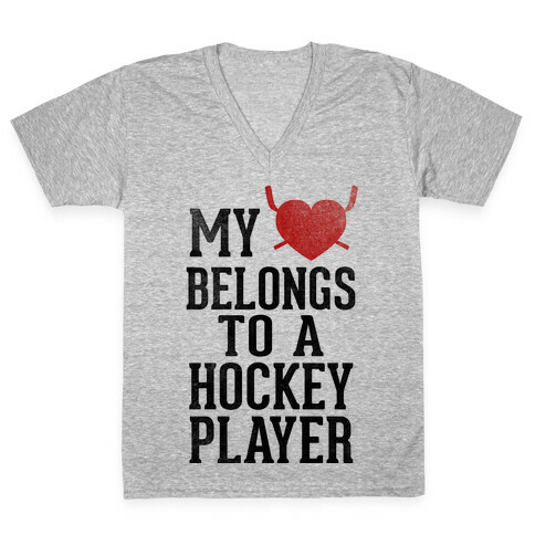 My Heart Belongs To a Hockey Player (Baseball Tee) V-Neck Tee Shirt