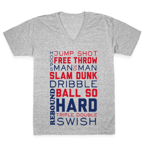 Basketball Typographic (Red and Blue) V-Neck Tee Shirt