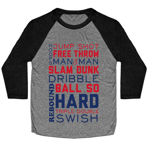 Basketball Typographic (Red and Blue) Baseball Tee