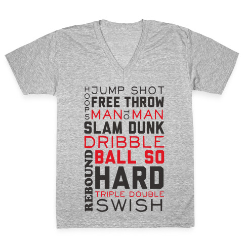 Basketball Typographic (Red and Black) V-Neck Tee Shirt