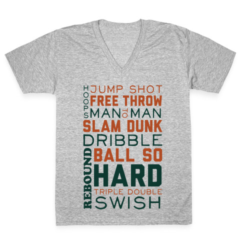 Basketball Typographic (Green and Orange) V-Neck Tee Shirt