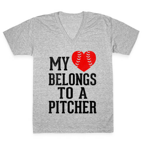 My Heart Belongs To A Pitcher (Baseball Tee) V-Neck Tee Shirt