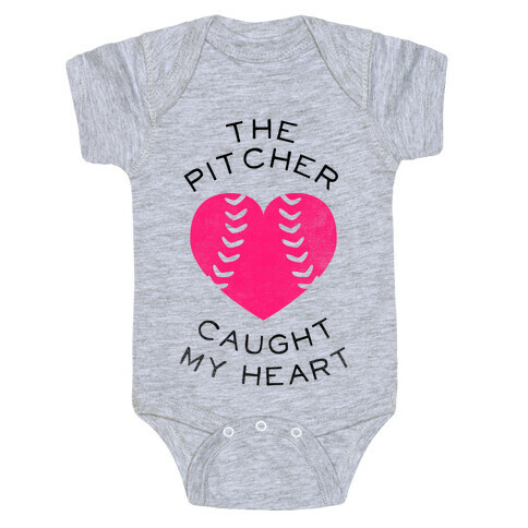 The Pitcher Caught My Heart (Baseball Tee) Baby One-Piece
