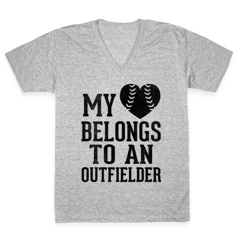 My Heart Belongs To An Outfielder (Baseball Tee) V-Neck Tee Shirt