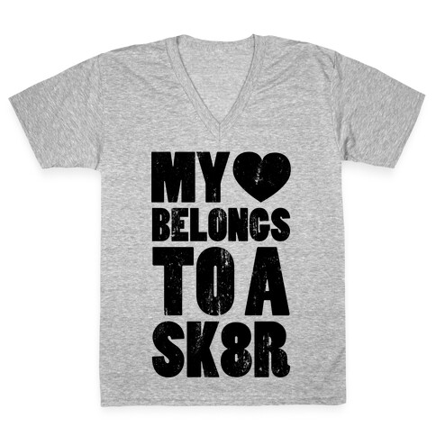 My Heart Belongs To a Skater (Baseball Tee) V-Neck Tee Shirt