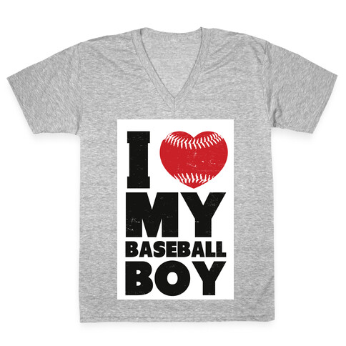 I Love My Baseball Boy V-Neck Tee Shirt