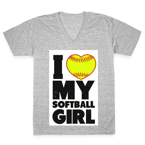I Love My Softball Girl V-Neck Tee Shirt