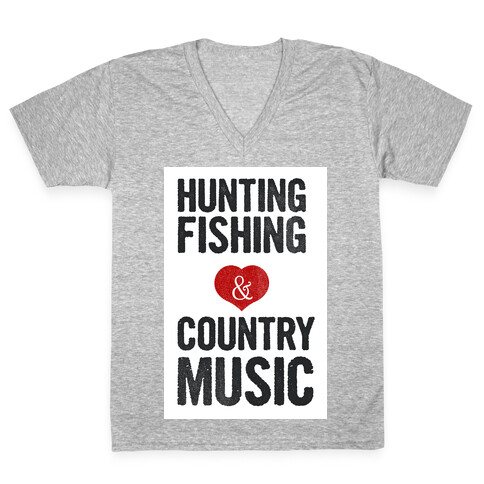 Hunting Fishing & Country Music (Womens) V-Neck Tee Shirt
