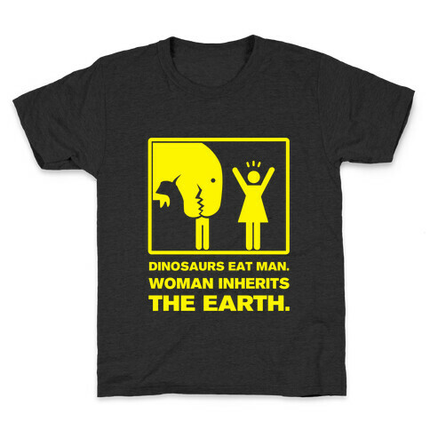 Dinosaur Eats Man. Woman Inherits the Earth. Kids T-Shirt
