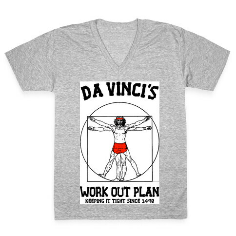 Da Vinci's Work Out Plan (red) V-Neck Tee Shirt