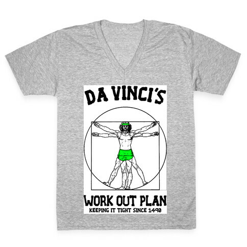 Da Vinci's Work Out Plan (Green) V-Neck Tee Shirt