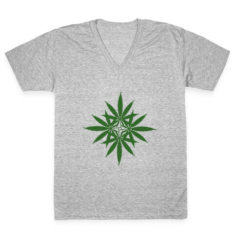 Leaf Pattern V-Neck Tee Shirt
