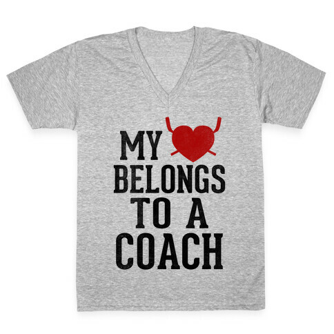 My Heart Belongs To A Hockey Coach (Baseball Tee) V-Neck Tee Shirt