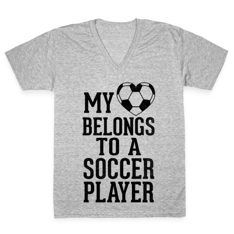 My Heart Belongs to A Soccer Player (Baseball Tee) V-Neck Tee Shirt