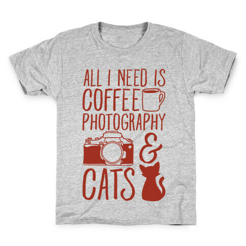 All I Need is Coffee Photography & Cats Kids T-Shirt