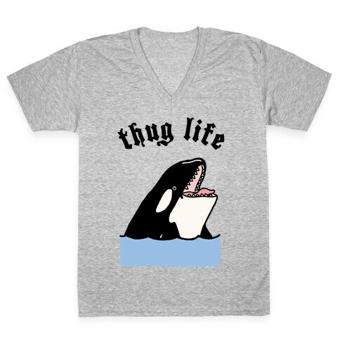 Thug Life Killer Whale V-Neck Tee Shirt