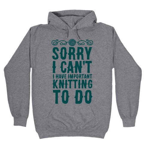 Sorry I Can't I Have Important Knitting To Do Hooded Sweatshirt