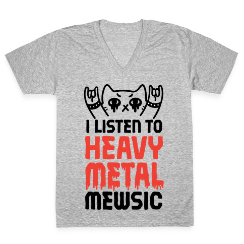 I Listen To Heavy Metal Mew-sic V-Neck Tee Shirt