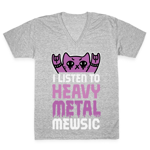 I Listen To Heavy Metal Mew-sic V-Neck Tee Shirt