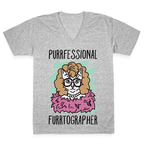 Purrfessional Furrtographer V-Neck Tee Shirt