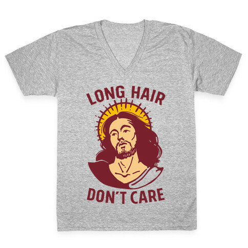 Long Hair Don't Care Jesus V-Neck Tee Shirt
